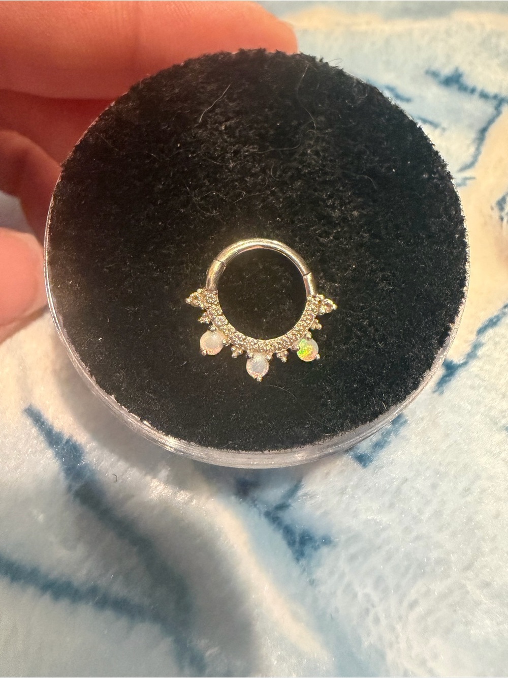 Buddha Jewelry Gigi Opal and Swarovski 14k WG Clicker - 16G